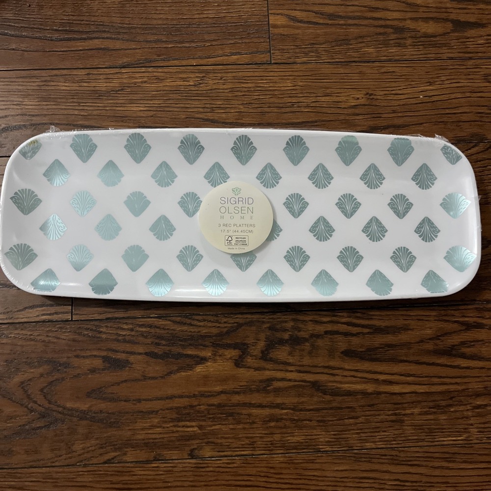 Sigrid Olsen Home 3 Pc Coastal Seashell Rectangle Platters 17.5" Aqua NEW